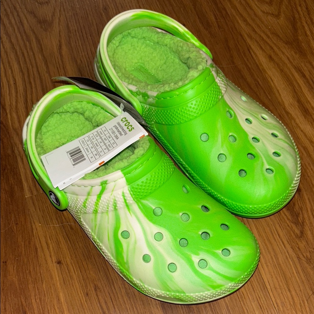 CROCS Green and White fleece lined crocs
